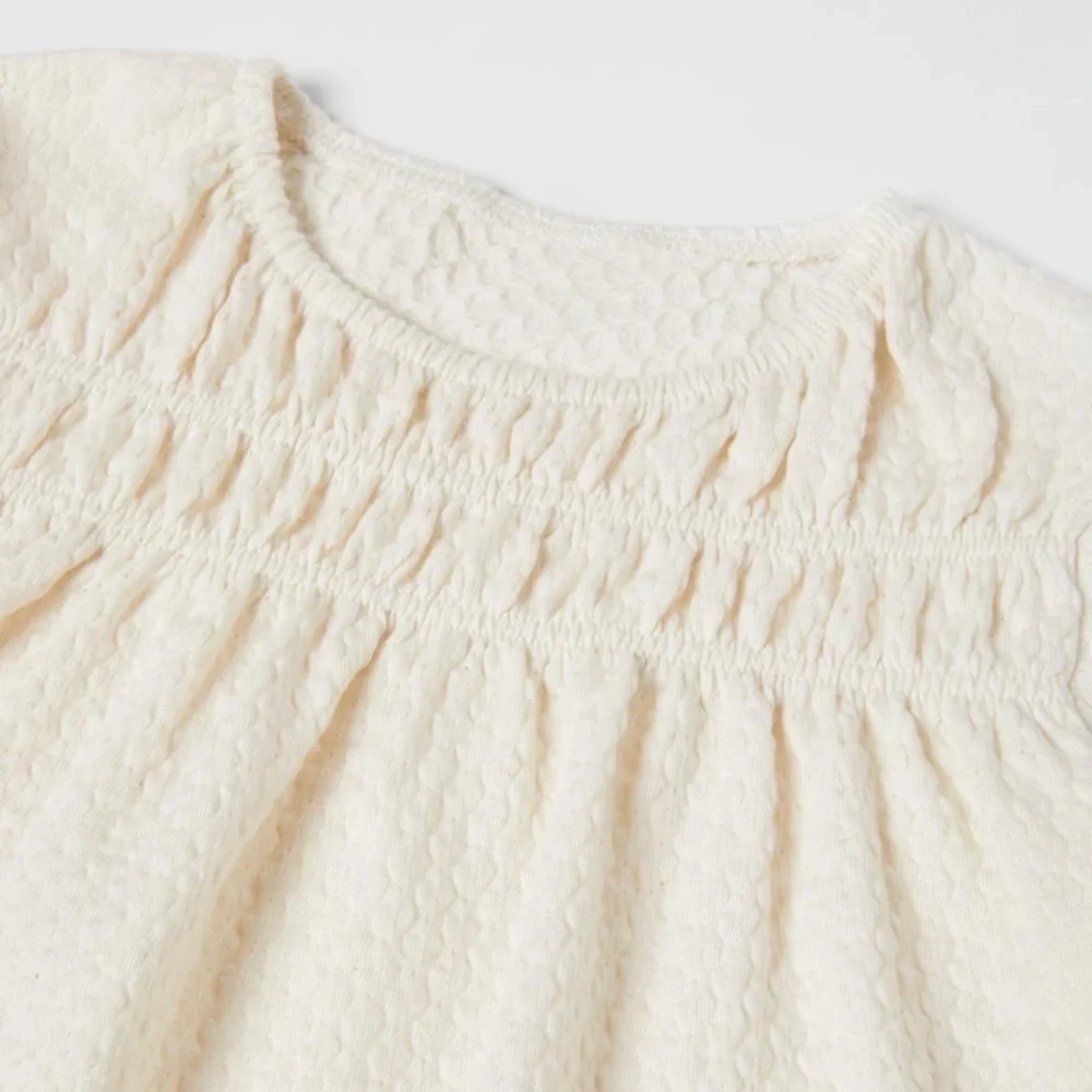 Zara Smocked Structured Blouse Top